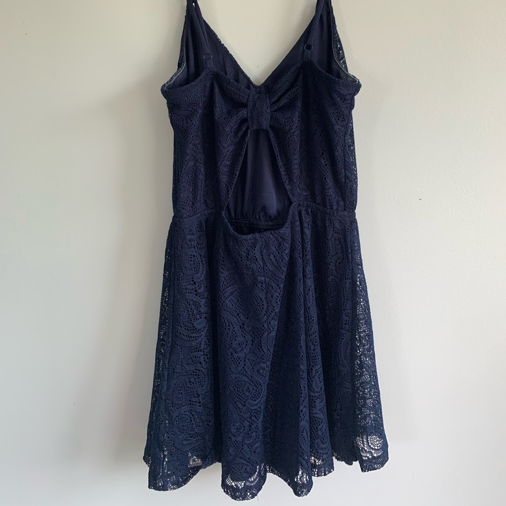 Navy Blue Lace Open Back Dress